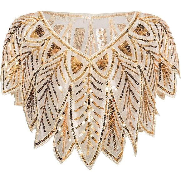 Other - Sequin Beaded Evening Cape Bridal Shawl 1920s Style Flapper Cover Up